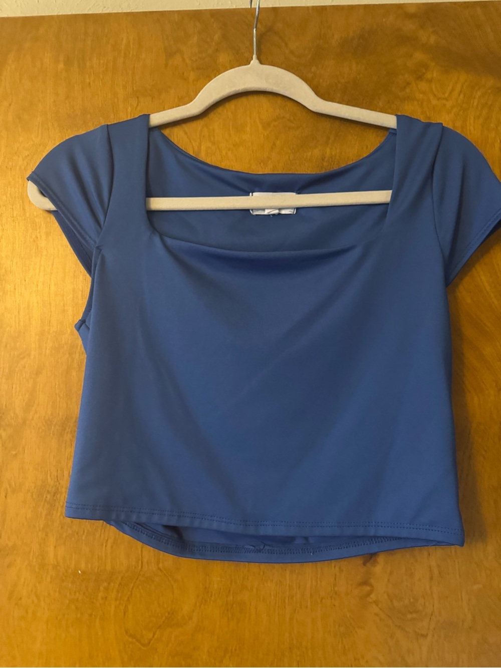 Blue Square-Neck Short Sleeve Women's Top